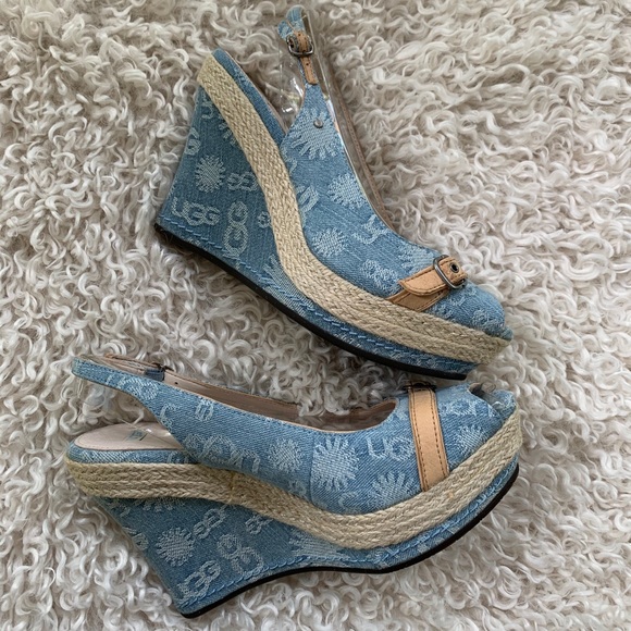 UGG Shoes - Deadstock UGG “Noella” Blue Rope Trim Wedges SZ 10